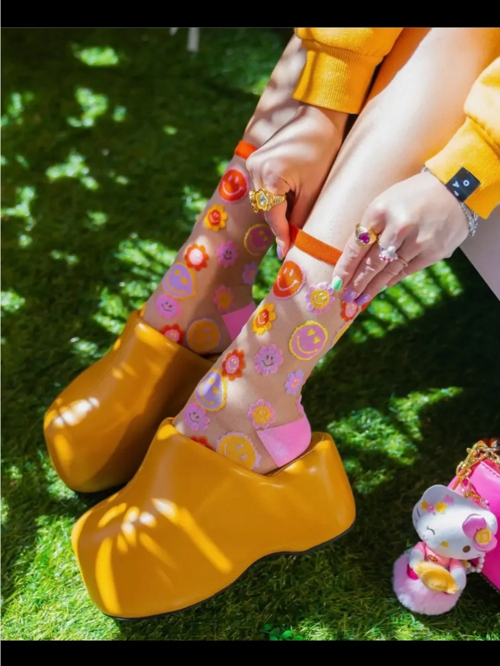 Sock Candy Smiley Face Daisy Sheer Crew Sock. Price Firm.